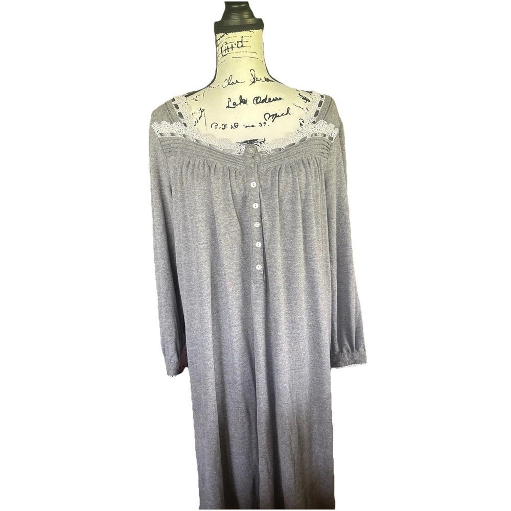 Eileen West long sleeve medium weight cotton blend gray long nightgown medium